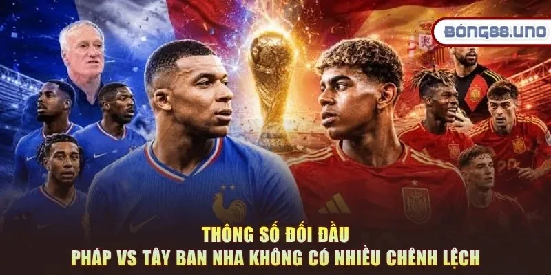 Thông số đối đầu Pháp vs Tây Ban Nha không có nhiều chênh lệch